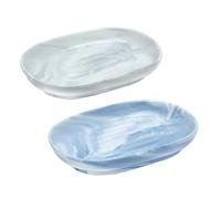 Ceramic Soap Dish 2-Pack, Anti-Slip Oval Marble Soap Tray Holder Container Box Dish Set Sponge Dish Scrubbers Tray Anti-Mould for Bathroom, Kitchen, Sink, Shower