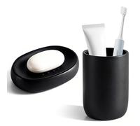 Ceramic Soap Dish Black,Cups Ceramic Toothbrush Toothpaste Holders,Black Bathroom Tumbler Cup Reusable Toothbrush Cup Mouthwash,Soap Dish,Soap Holder,Easy Cleaning