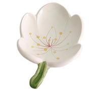 Ceramic Soap Dish for Bathroom, Bar Soap Holder with Drainage, Self-Draining Soap Tray for Countertop, Flower Shaped Soap Container, Cute Soap Saver, Ceramic Jewelry Tray, Tulip, White