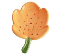 Ceramic Soap Dish for Bathroom, Bar Soap Holder with Drainage, Self-Draining Soap Tray for Countertop, Flower Shaped Soap Container, Cute Soap Saver, Ceramic Jewelry Tray, Tulip, Orange