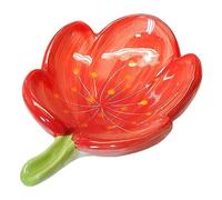 Ceramic Soap Dish for Bathroom, Bar Soap Holder with Drainage, Self-Draining Soap Tray for Countertop, Flower Shaped Soap Container, Cute Soap Saver, Ceramic Jewelry Tray, Tulip, Red