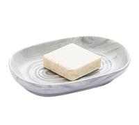 Ceramic Soap Dish, Oval-Shaped Marble Textured Soap Tray, 5x3 Inch Minimalist & Universal Holder for Kitchen Bathroom, Grey