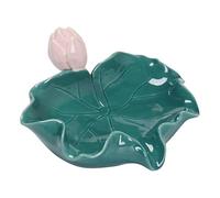 Ceramic soap dish with drain, lotus leaf-shaped soap holder for bathroom, shower, sink & kitchen, modern durable bathroom accessory, also suitable as a jewelry dish (green,1pcs)