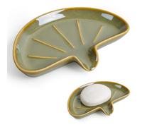 Ceramic Soap Dish with Drainage - Half Moon Soap Holder for Bathroom or Kitchen Sink, Modern Self-Draining Bar Soap Tray, Compact Non-Slip Design, Green Stylish Sinkside Soap Saver - ANTIS'S HOME