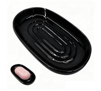 Ceramic Soap Dish with Marble Effect, Soap Saver Tray for Bathroom, Kitchen Sink and Vanity, Multi-Use Holder for Keys, Rings and Small Accessories (Black)