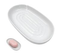 Ceramic Soap Dish with Marble Effect, Soap Tray for Bathroom, Kitchen Sink and Vanity, Multi-Use Holder for Keys, Rings and Small Accessories (White)