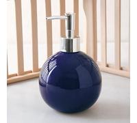 Ceramic Soap Dispenser for Bathroom Kitchen Shower Round Ball Shaped Decorative Modern Minimalist Refillable Hand Lotion Pump Bottle for Liquid Soap Shampoo Lotions Deep Blue