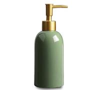 Ceramic Soap Dispenser Green with Gold Pump,Simple Design Cylindrical Lotion Dispenser Bottle,Refillable Liquid Hand Soap Dispenser for Kitchen,Bathroom,Washroom