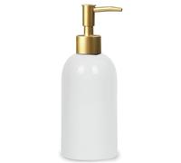 Ceramic Soap Dispenser White with Gold Pump,Simple Design Cylindrical Lotion Dispenser Bottle,Refillable Liquid Hand Soap Dispenser for Kitchen,Bathroom,Washroom