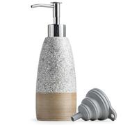 Ceramic Soap Dispenser with 2 Pumps, 12 oz Refillable Liquid Hand Soap Dispenser for Shampoo, Bathroom & Kitchen, Includes Silicone Funnel, Plastic and Stainless Steel Pump, Gray