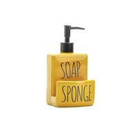 Ceramic soap Dispenser with Sponge Holder for Kitchen Sink Bathroom Counter top Storage and Organization (Yellow)