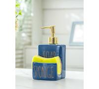 Ceramic soap Dispenser with Sponge Holder for Kitchen Sink Bathroom Counter top Storage and Organization (Navy)
