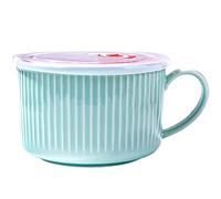 Ceramic Soup Bowl With Lid and Handle, 30.4 oz Blue Porcelain Ramen Bowl