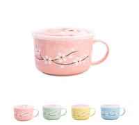 Ceramic Soup Bowl with Lid and Handle | Large 27oz Microwavable Instant Noodle Mug | Heat Preservation Food Container for Oatmeal, Cereal, Ramen & Travel | Leakproof & Dishwasher Safe (Pink)