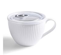 Ceramic Soup Mug with Lid, 1-Pack Large 680ml Porridge & Cereal Bowls, Microwave Safe Soup Cups with Handles for Ramen, Porridge,Meal Prep, Breakfast,Ideal Housewarming Gifts (White)