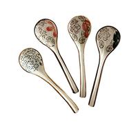 Ceramic Soup Spoons, Kitchen Utensil Stirring Cutlery, Japanese Style 17cm Porcelain Spoon for Mixing Ramen Noodles Restaurant(4Pcs)
