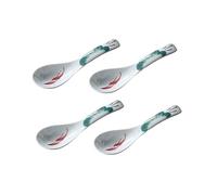 Ceramic Soup Spoons set, Chinese Style Glaze Porcelain Rice Spoons, Asian Tableware spoons Set of 4 (Dark green)
