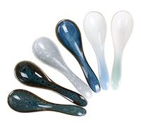 Ceramic Soup Spoons, Tableware Dinnerware Japanese Style Porcelain Spoon Eating Cutlery for Mixing Ramen Noodles Restaurant(6Pcs)