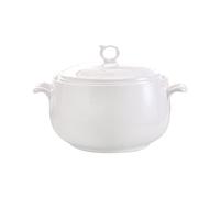 Ceramic Soup Tureen with Lid, 3L Large Capacity Serving Tureen with Double Handles for Kitchen, Porcelain, White with Gold Trim, Microwave and Dishwasher Safe (Type1)