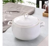 Ceramic Soup Tureen with Lid, 3L Large Capacity Serving Tureen with Double Handles for Kitchen, Porcelain, Pure White, Microwave and Dishwasher Safe