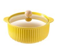 Ceramic Soup Tureen With Lid, Large Capacity Porcelain Soup Bowl 800ML Round Double-Ear Covered Tureen Classic Serving Bowl For Soups For Restaurant Home Kitchen Decoration(Yellow)