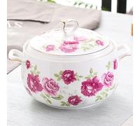 Ceramic Soup Tureen With Lid Large Capacity Round Soup Crock With Lid And Handles, Cooking Pot Stockpot For Serving Salad Pasta Noodles Stew, Microwave And Dishwasher Safe(B,2000ml)
