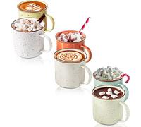Ceramic Speckled Campfire Mug - Set of 6 Multicolored Coffee Cups - Camping Style Enamel Mug - Decorative Cups - Ideal Camping Mugs - Giftable Box