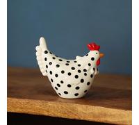 Ceramic Speckled Chicken Polka Dot Hen Shelf Sitter Ornament Decorative Home Figurine (Small White)