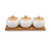 Ceramic Spice Container Set, Ceramic Spice Jar with Spoons & Bamboo Lids, Seasoning Container Condiment for Tea Coffee Salt Pepper Sauce