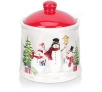 Ceramic Spice Jar Christmas Snowman Style with Lid and Spoon, Season | Removable Cover, Bright Assorted Colours, Tabletop Serving, Keeps Sugar and Hot Cocoa Mix Handy for Families