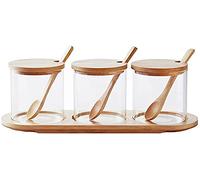 Ceramic Spice Jars, Glass Kitchen Storage Canister Jars with Lids Spoon 400ml, Household Sugar Bowl Salt MSG