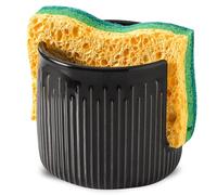 Ceramic Sponge Holder for Kitchen Sink, Countertop Sponge Dish Brush Holder Rack, Sink Caddy Organize, Black