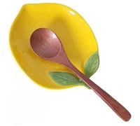 Ceramic Spoon Rest in Lemon Shape, Colourful Spoon Rest with Leaf Decoration, Spoon Holder for Kitchen, Dishwasher Safe, Spoon Rest Ceramic for Cooking Spoons, Teaspoons & Kitchen Utensils, Soap Boxes