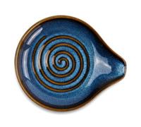 Ceramic Spoon Rest with Spiral Design for Kitchen Counter, Handcrafted Blue Glaze Spoon Holder - Heat Resistant Stoneware Utensil Rest for Stove Top, Spatula & Ladle, Dishwasher Cooking Accessories