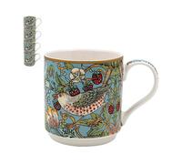 The Leonardo Collection William Morris Strawberry Thief Stacking Mugs 300ml for Coffee, Tea and Hot Drinks | Fine China Coffee Mugs for Daily Use | Practical Drinkware Gifts for Women & Men