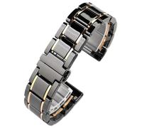 Ceramic Stainless Steel Strap Watchband Sport Watch Band Unisex Accessories(Black-Gold,16mm)