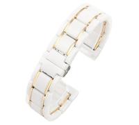 Ceramic Stainless Steel Strap Watchband Sport Watch Band Unisex Accessories(White-Gold,22mm)