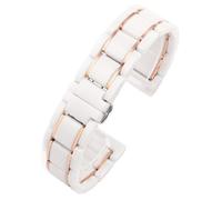 Ceramic Stainless Steel Strap Watchband Sport Watch Band Unisex Accessories(White-Rose Gold,16mm)