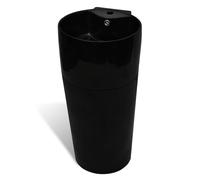 vidaXL Black Round Ceramic Stand Bathroom Sink Basin with Overflow Hole, Modern Design for Bathroom, Washroom, Powder Room, Easy to Clean, Freestanding or Wall-Mounted Installation Option
