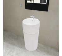 Vidaxl Ceramic Stand Bathroom Sink Basin Faucet/overflow Hole White Round Basins