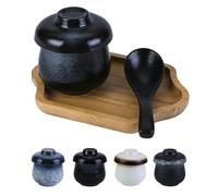 Ceramic Stew Cup with Lid, Japanese Style Egg Steaming Bowl, Porcelain Soup Jar for Home Steaming & Simmering(Nero)