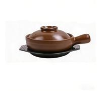 Ceramic Stock Pot with Lid, Heat Resistant Clay Pot for Cooking Bibimbap Bowl - Sturdy Earthen Pot with Side Handle for Soup, Rice and Stews, Sizzling Korean Stone Bowl - 30 oz,B,Brown