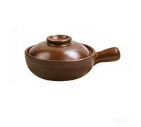 Ceramic Stock Pot with Lid, Heat Resistant Clay Pot for Cooking Bibimbap Bowl - Sturdy Earthen Pot with Side Handle for Soup, Rice and Stews, Sizzling Korean Stone Bowl - 30 oz,A,Brown