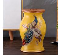 Ceramic Storage Bird Flower Garden Stool, Glazed Practical Decorative Ceramic Garden Stool Chinese Drum Frame, Multifunctional Household Furniture for Indoor Daily Shoe Changing Arrangement