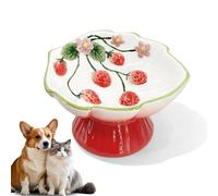 Ceramic Strawberry Elevated Cat Bowls, Tilted Raised Pet Dish for Anti Vomit, Spine Protection, Whisker Friendly - Ideal Raised Food and Water Bowl for Indoor Cats, Flat-Faced Cats, Dishwasher Safe