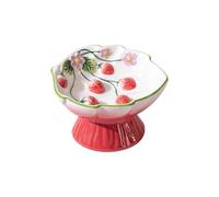 Ceramic Strawberry Slow Feeder Bowl, Tall Raised Design for Neck & Spine - Anti-Choking Puzzle Bowl for Cats & Small Dogs, Anti-Knockover & Cute