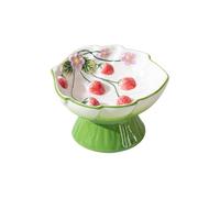 Ceramic Strawberry Slow Feeder Bowl, Tall Raised Design for Neck & Spine - Anti-Choking Puzzle Bowl for Cats & Small Dogs, Anti-Knockover & Cute