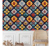 Ceramic Style Self Adhesive Wallpaper Geometric Floral Contact Paper Peel and Stick Wallpaper Thicken Waterproof Matte with Sticky Back Canvas Wall Cabinets Furniture Stickers Decorate 0.52×20 m