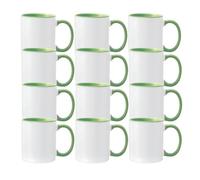Ceramic Sublimation Mug, 11oz, White with Light Green Inner & Handle, for Heat Transfer Custom Photo Printing (12 Pieces, with Gift Box)