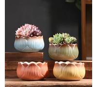 Ceramic Succulent Plant Pot Set of 4, Mini Succulent Pots, Colorful Pattern Cactus Plants Pot, Small Plant Pots with Drainage Holes for Desktop, Windowsill, Garden(Plants Not Included)